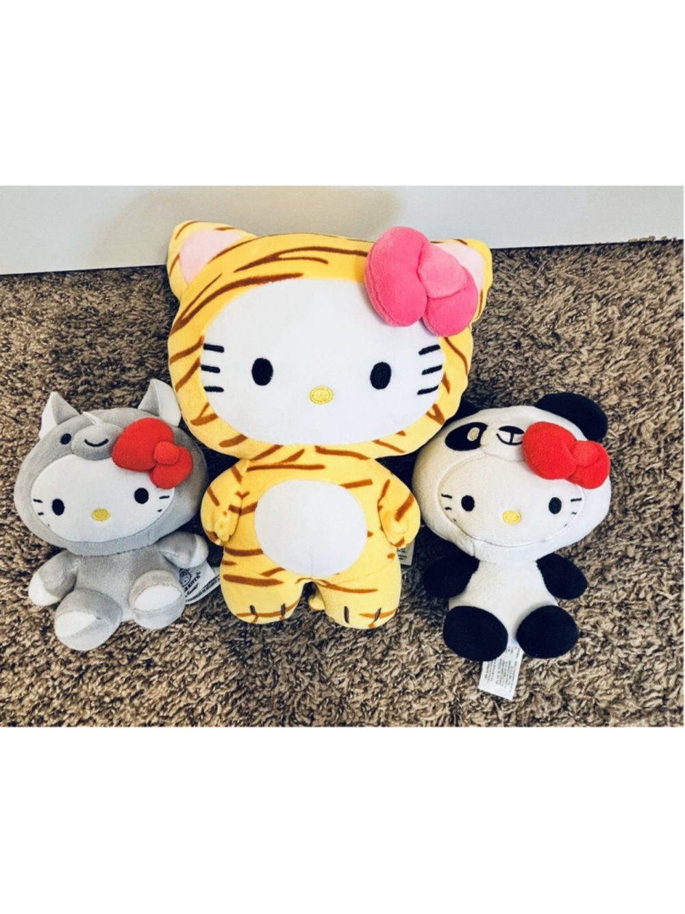 Hello Kitty Sanrio Plush Lot of 3 Tiger Panda Gray Costumes 7-12”